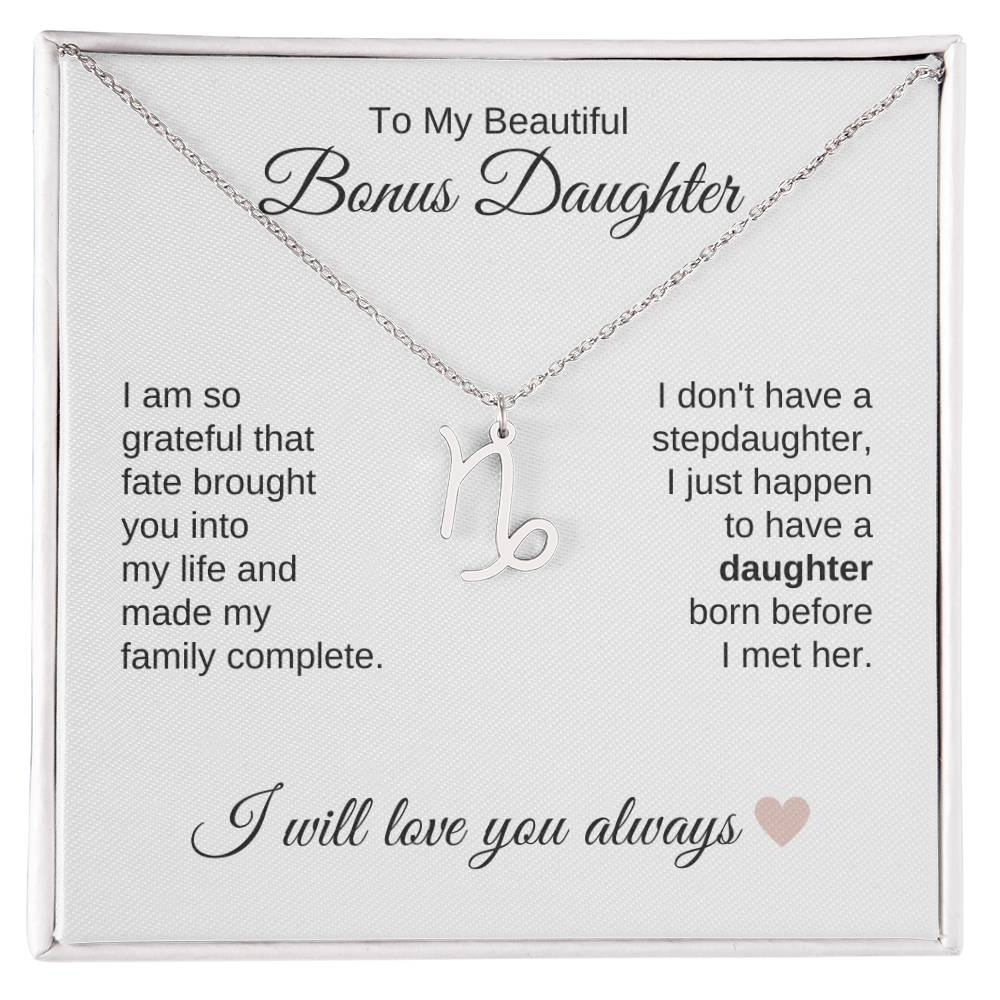 To My Beautiful Bonus Daughter Gift, Delicate Zodiac Necklace Gold or Stainless Steel, Gift for Step Daughter