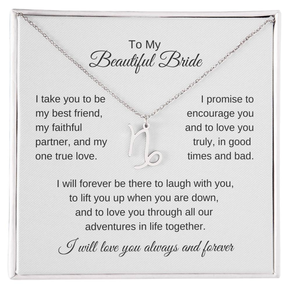 To My Beautiful Bride Gift To Bride From Groom Wedding Gift Zodiac Necklace