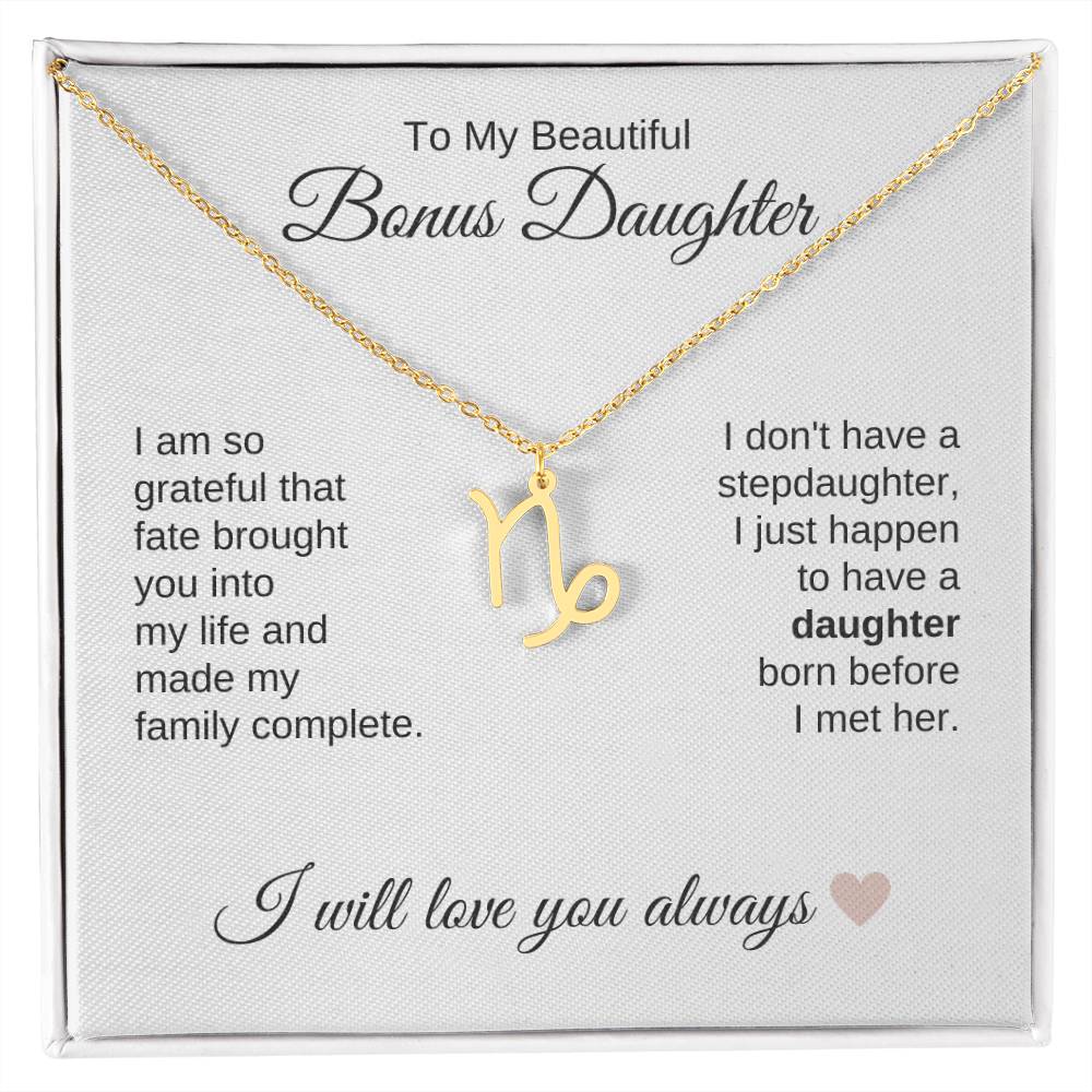 To My Beautiful Bonus Daughter Gift, Delicate Zodiac Necklace Gold or Stainless Steel, Gift for Step Daughter