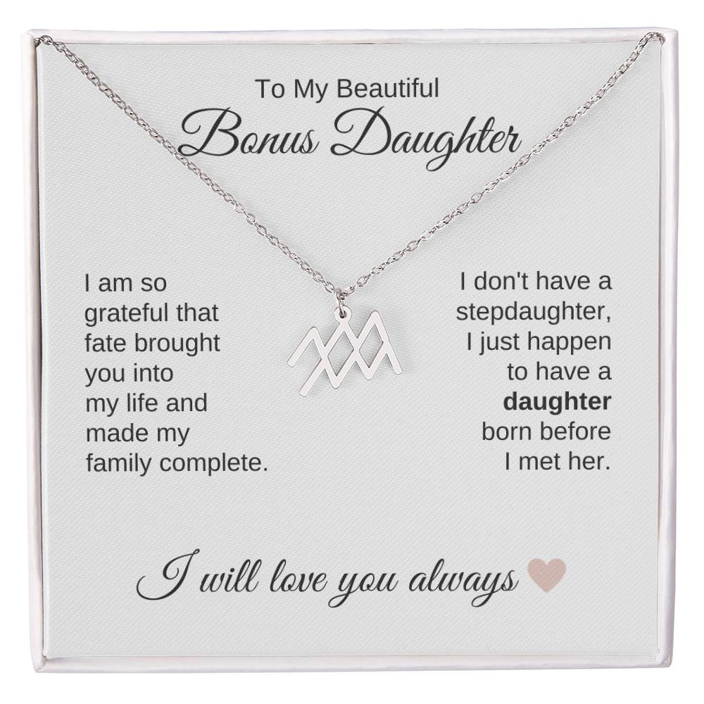 To My Beautiful Bonus Daughter Gift, Delicate Zodiac Necklace Gold or Stainless Steel, Gift for Step Daughter