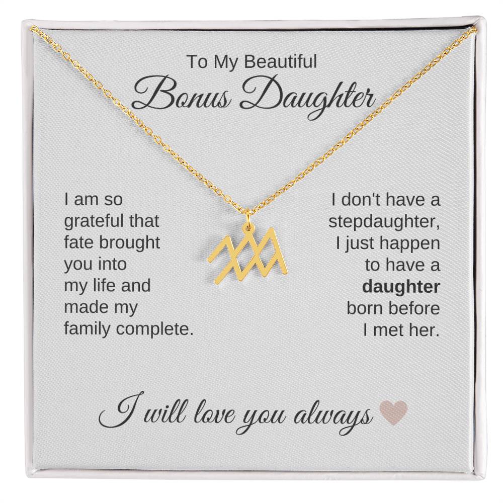 To My Beautiful Bonus Daughter Gift, Delicate Zodiac Necklace Gold or Stainless Steel, Gift for Step Daughter