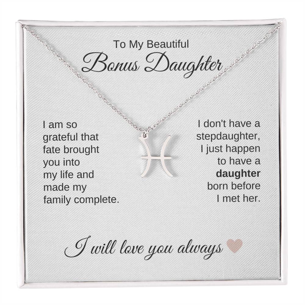 To My Beautiful Bonus Daughter Gift, Delicate Zodiac Necklace Gold or Stainless Steel, Gift for Step Daughter