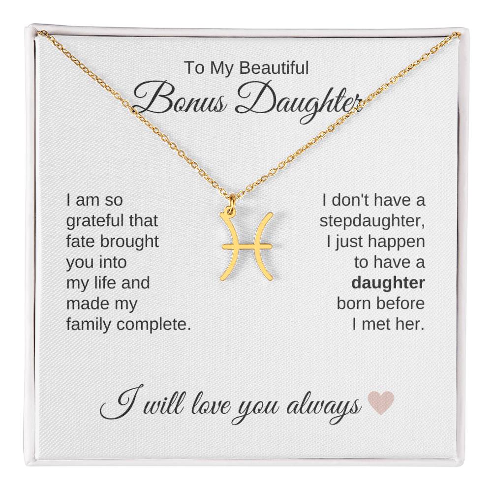 To My Beautiful Bonus Daughter Gift, Delicate Zodiac Necklace Gold or Stainless Steel, Gift for Step Daughter