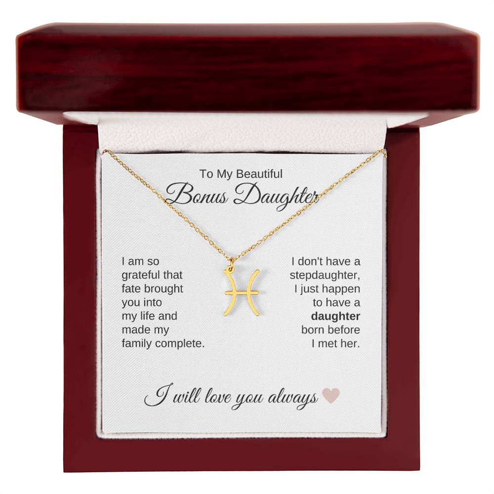 To My Beautiful Bonus Daughter Gift, Delicate Zodiac Necklace Gold or Stainless Steel, Gift for Step Daughter