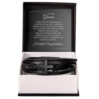 Friend Wedding Gift for the Groom, Cross Leather Bracelet