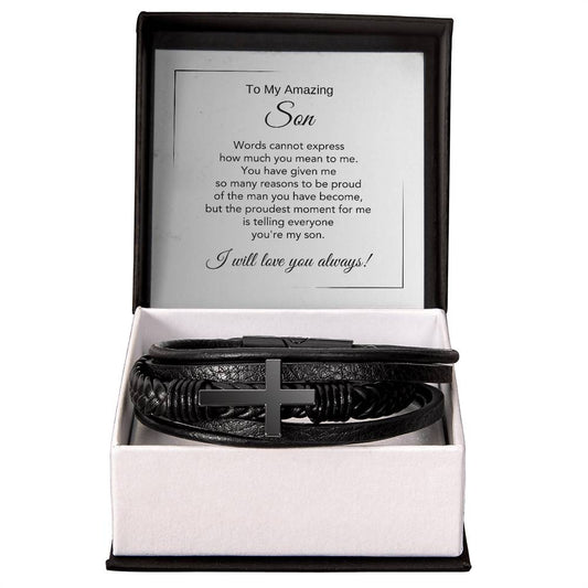 Son Gift Ideas for Sons Gift for Adult Son Cross Leather Bracelet - MKT Custom Jewelry