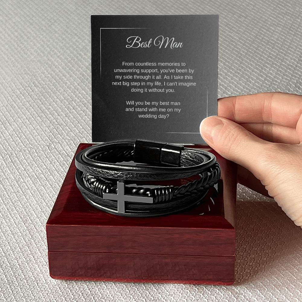 Best Man Proposal Gift, Cross Leather Bracelet, Best Man Ask Ideas