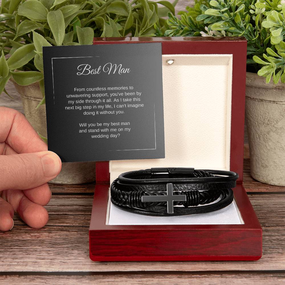 Best Man Proposal Gift, Cross Leather Bracelet, Best Man Ask Ideas