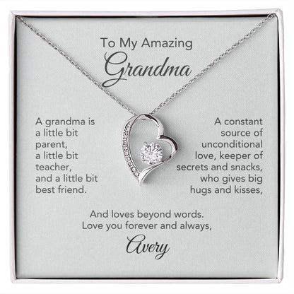 Grandma's Love Story: Heart Necklace Gifts - A Precious Keepsake! Personalized Card