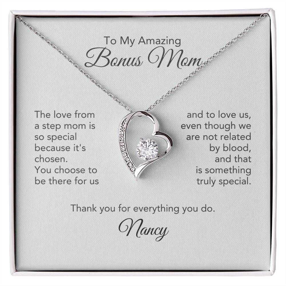 Bonus Mom Gifts for Step Mom Heart Necklace - MKT Custom Jewelry