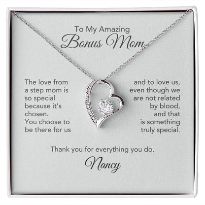 Bonus Mom Gifts for Step Mom Heart Necklace - MKT Custom Jewelry