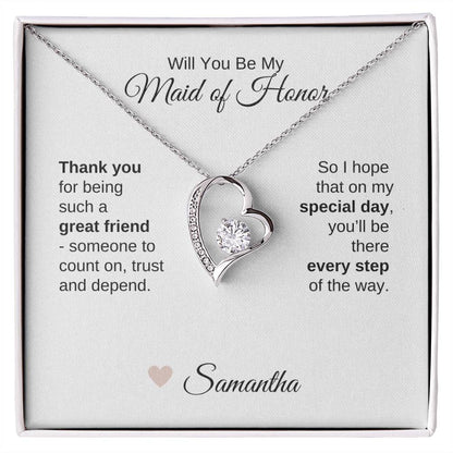 Will You Be My Maid of Honor Proposal Gift Gold Heart Necklace