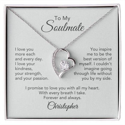 Soulmate Gift for Her Heart Necklace Girlfriend Gift Necklace for Wife Personalized Card