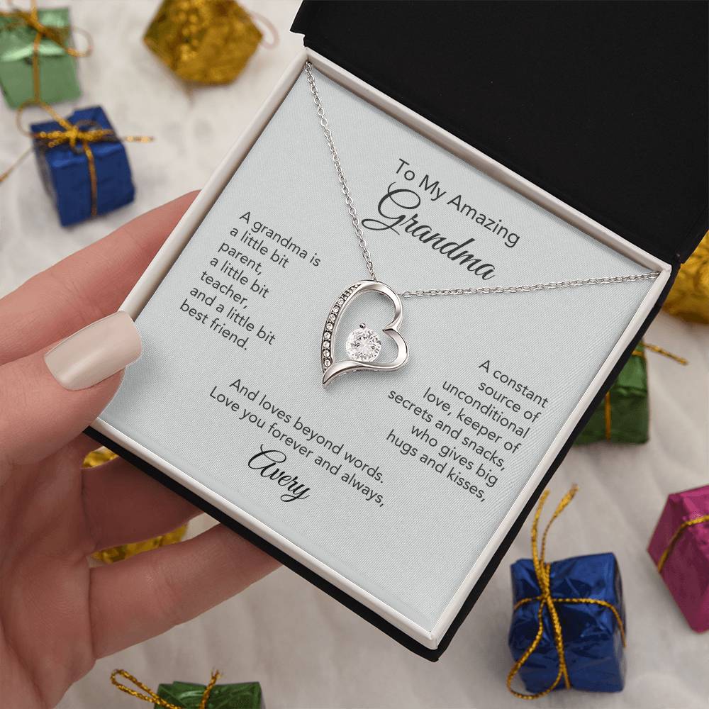 Grandma's Love Story: Heart Necklace Gifts - A Precious Keepsake! Personalized Card