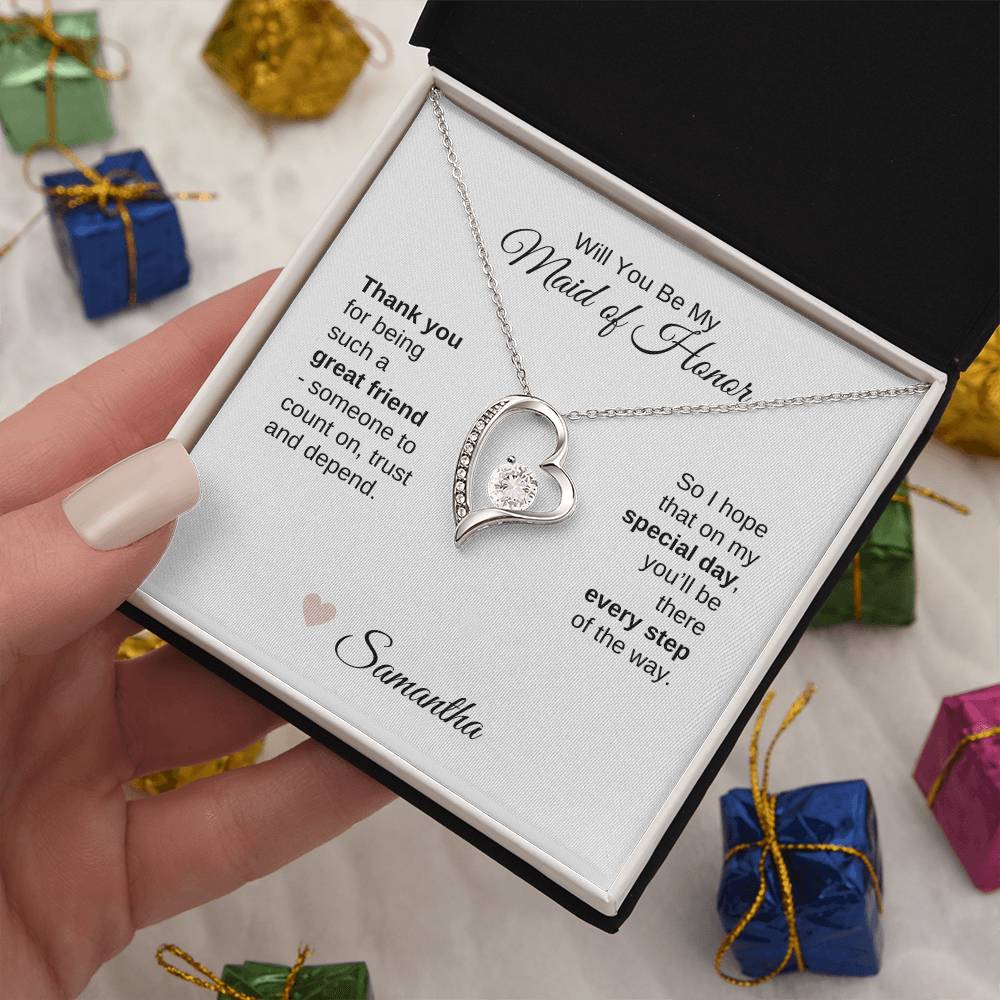 Will You Be My Maid of Honor Proposal Gift Gold Heart Necklace