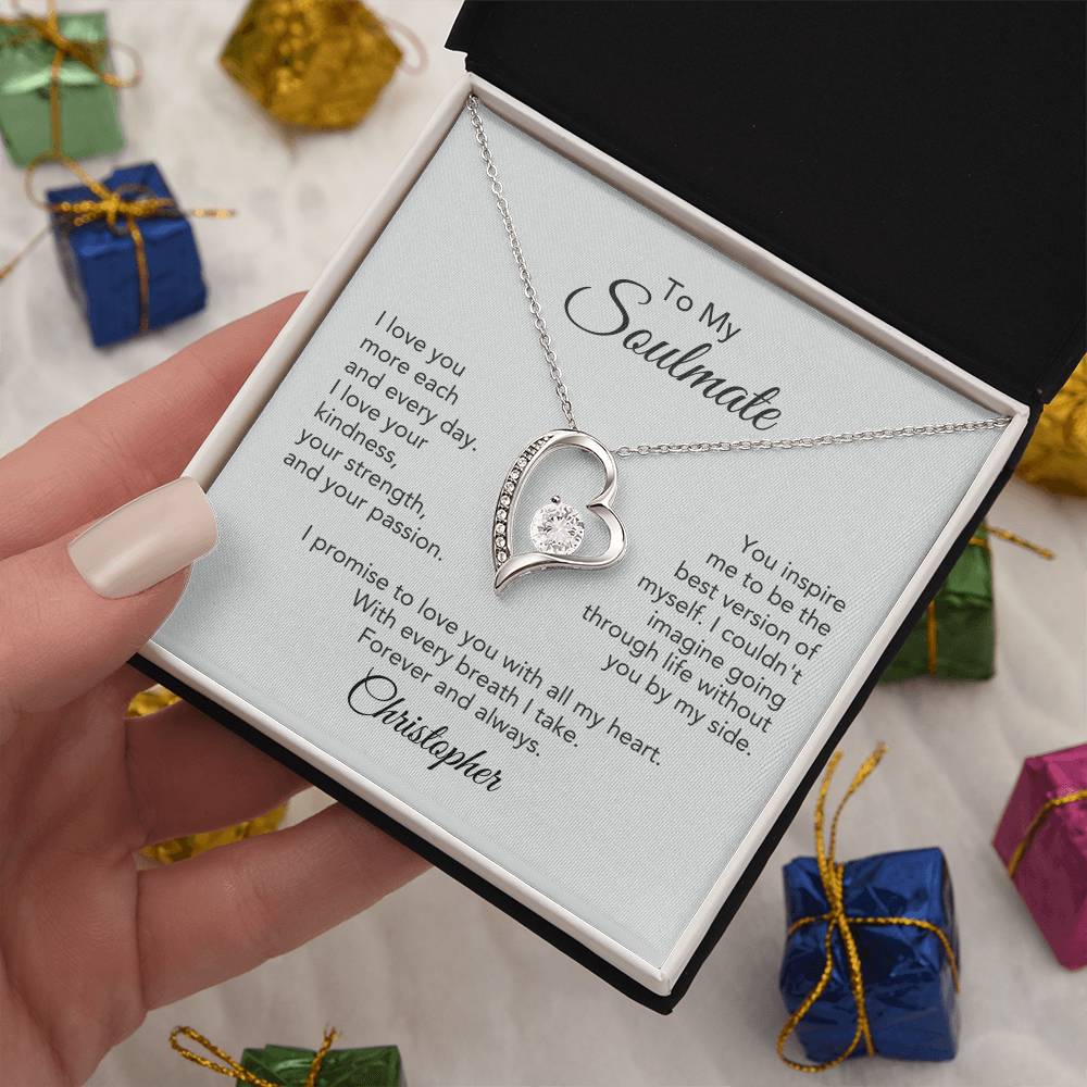 Soulmate Gift for Her Heart Necklace Girlfriend Gift Necklace for Wife Personalized Card