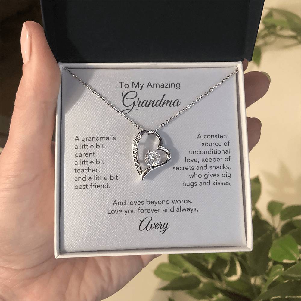 Grandma's Love Story: Heart Necklace Gifts - A Precious Keepsake! Personalized Card