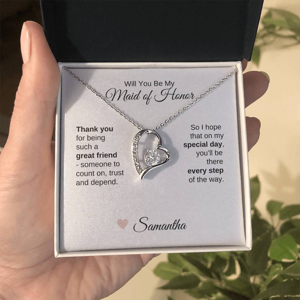 Will You Be My Maid of Honor Proposal Gift Gold Heart Necklace