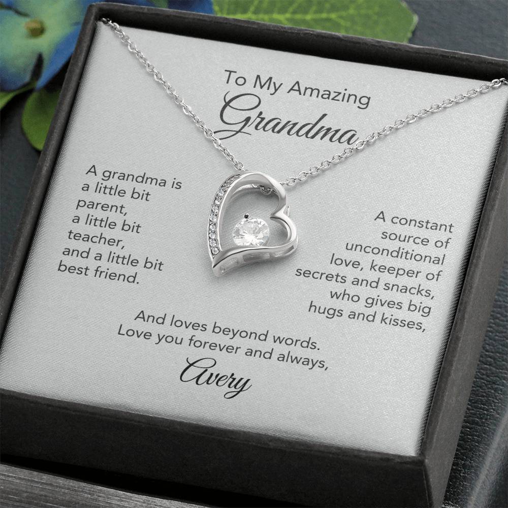 Grandma's Love Story: Heart Necklace Gifts - A Precious Keepsake! Personalized Card