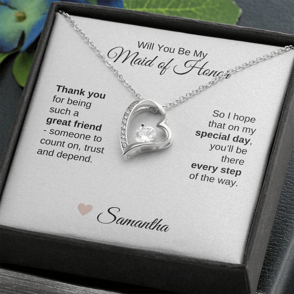 Will You Be My Maid of Honor Proposal Gift Gold Heart Necklace