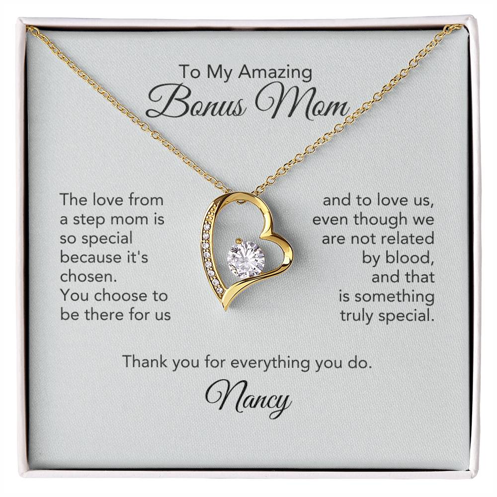 Bonus Mom Gifts for Step Mom Heart Necklace - MKT Custom Jewelry