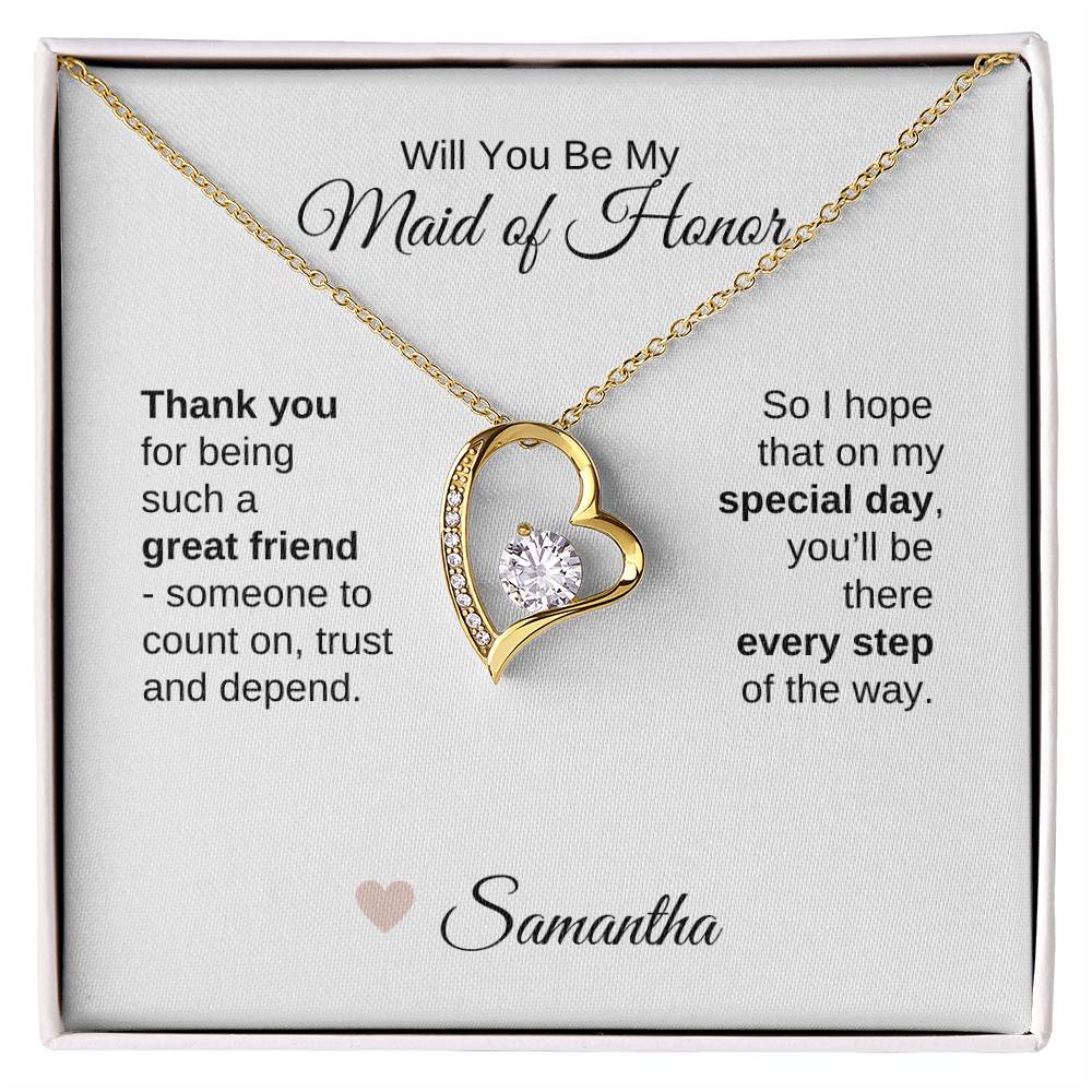 Will You Be My Maid of Honor Proposal Gift Gold Heart Necklace