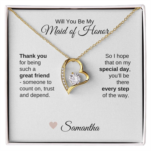 Will You Be My Maid of Honor Proposal Gift Gold Heart Necklace