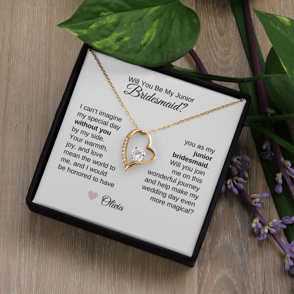 Junior Bridesmaid Proposal Gift, Gold Heart Necklace, Jr Bridesmaid Gift