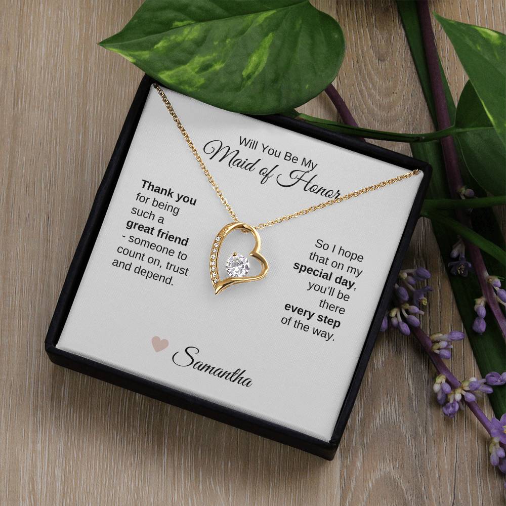 Will You Be My Maid of Honor Proposal Gift Gold Heart Necklace