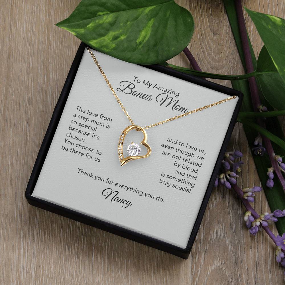 Bonus Mom Gifts for Step Mom Heart Necklace - MKT Custom Jewelry