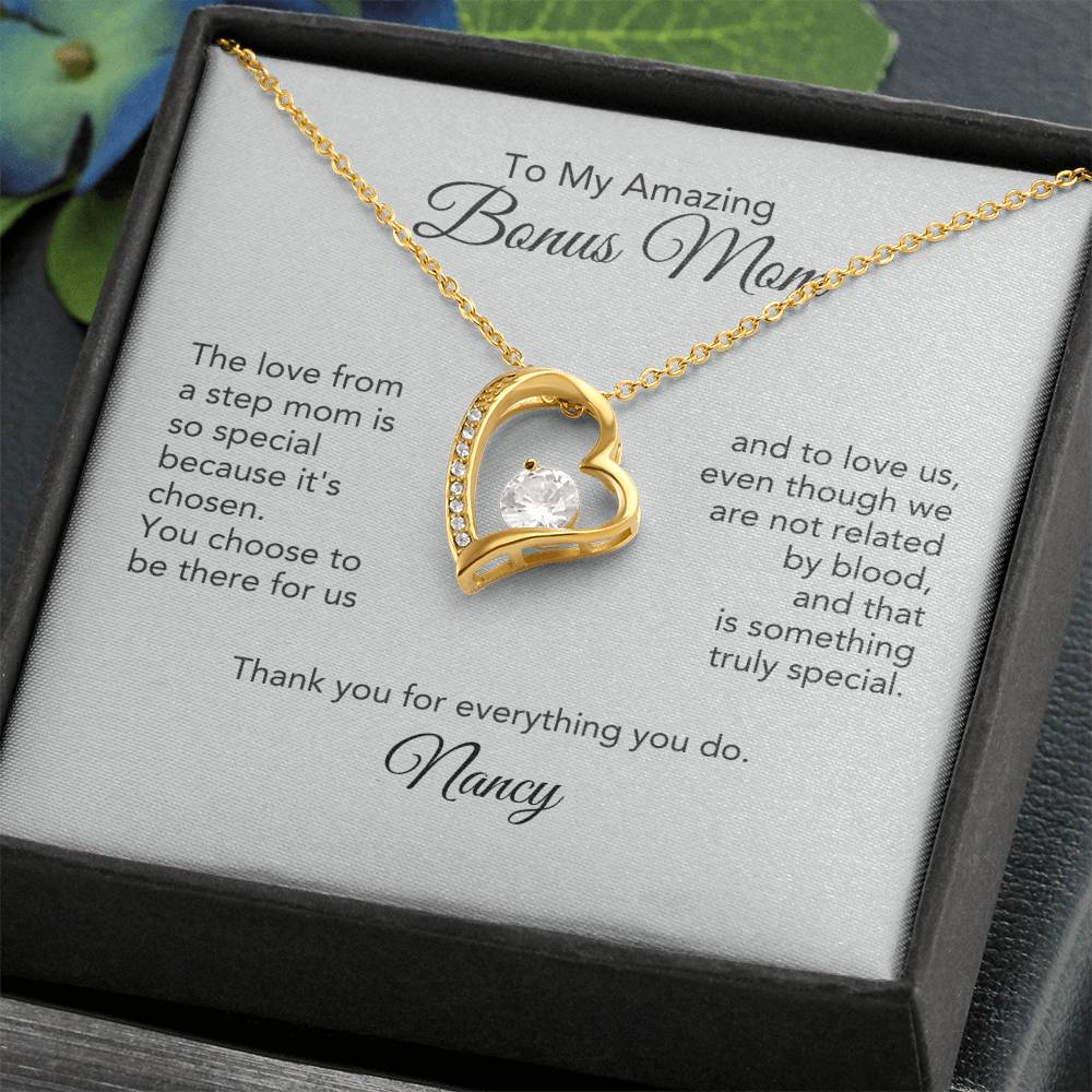 Bonus Mom Gifts for Step Mom Heart Necklace - MKT Custom Jewelry