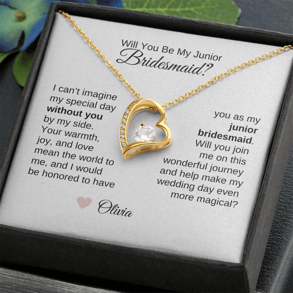 Junior Bridesmaid Proposal Gift, Gold Heart Necklace, Jr Bridesmaid Gift