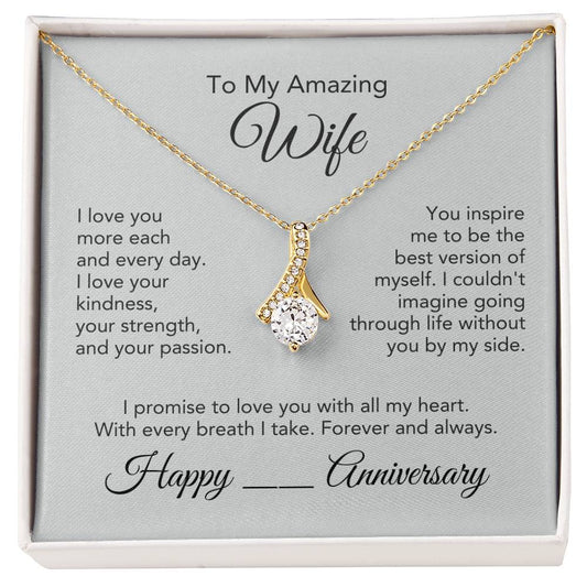 Anniversary Present Wife Gold Ribbon Necklace - MKT Custom Jewelry