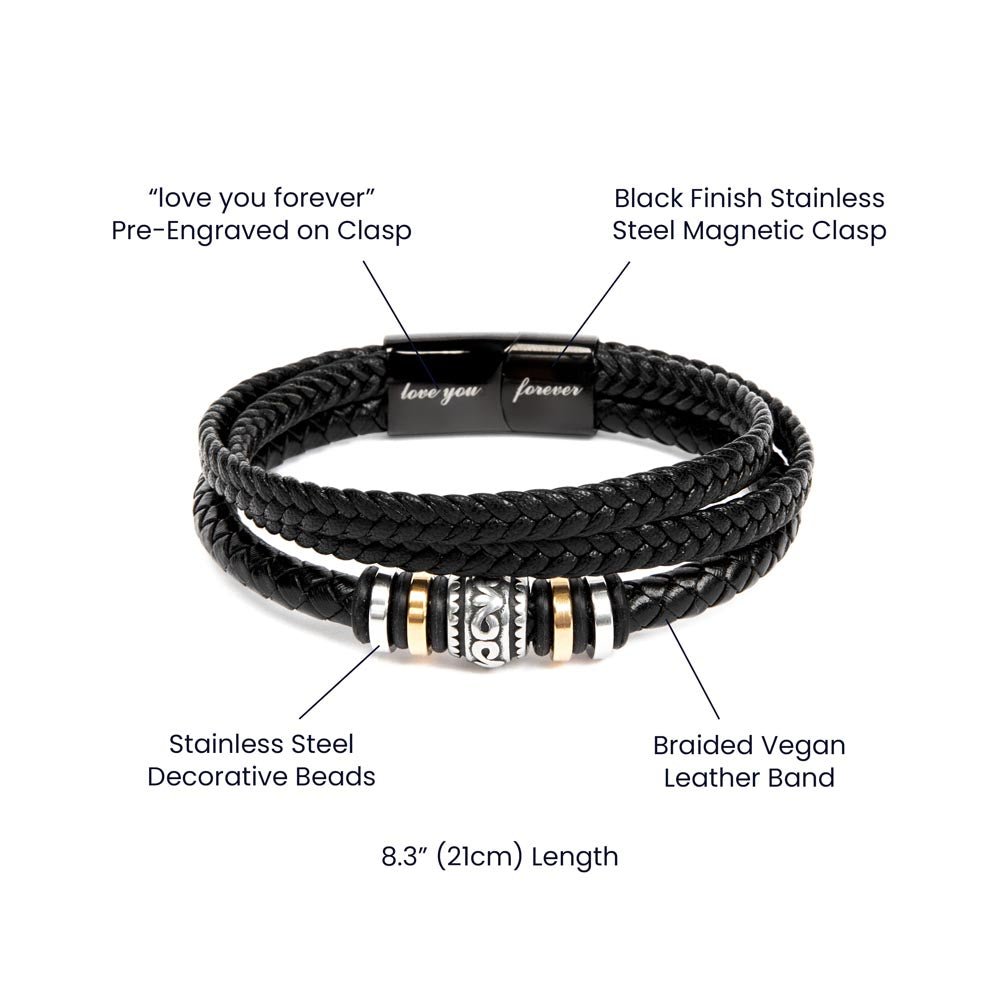 Gifts for Fathers Awesome Presents for Dad Engraved Leather Bracelet - MKT Custom Jewelry