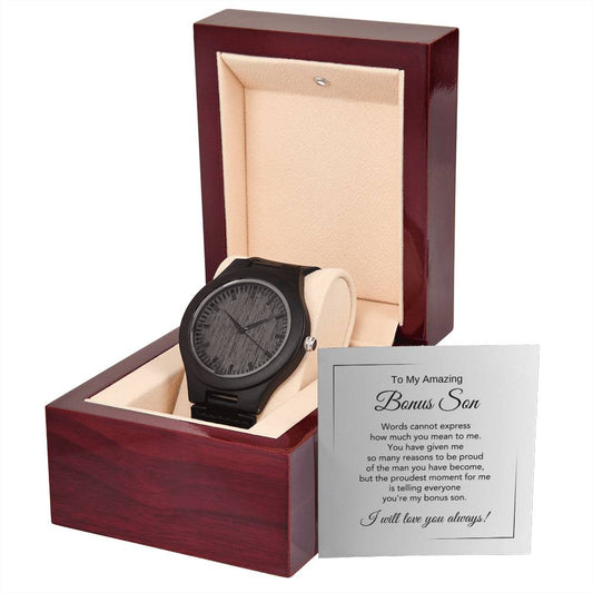 Bonus Son Gifts for Stepson Gift Step Son Gifts Wooden Watch - MKT Custom Jewelry
