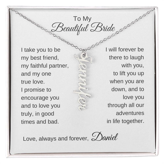 To My Beautiful Bride Necklace Gift To Bride From Groom Wedding Gift - Custom Name Necklace - MKTCustomDesigns