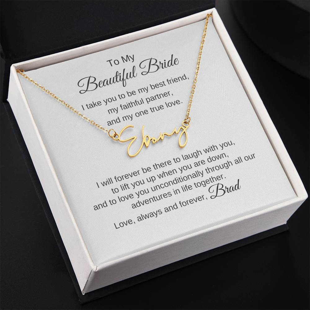 To My Beautiful Bride Necklace Gift To Bride From Groom Wedding Gift - Custom Name Necklace - MKTCustomDesigns