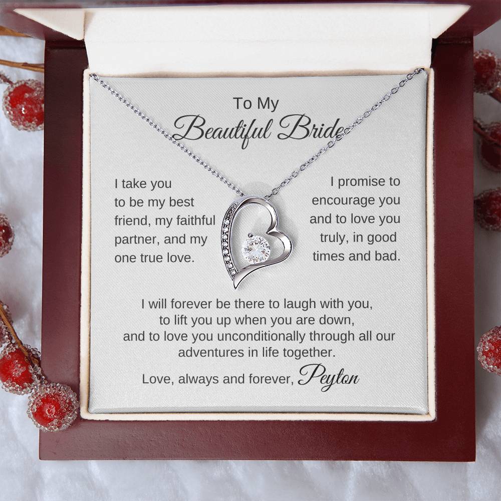 To My Beautiful Bride Necklace Gift To Bride From Groom Wedding Gift - Heart Necklace - MKTCustomDesigns