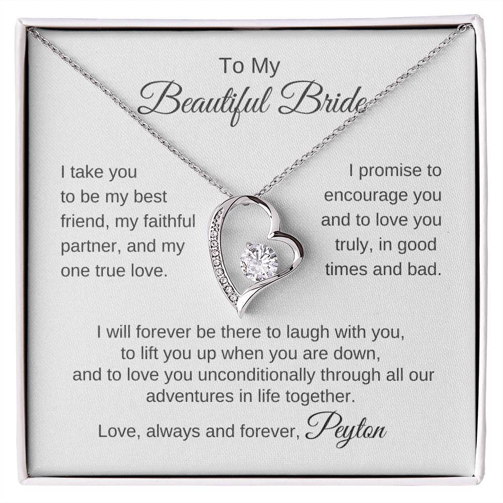 To My Beautiful Bride Necklace Gift To Bride From Groom Wedding Gift - Heart Necklace - MKTCustomDesigns