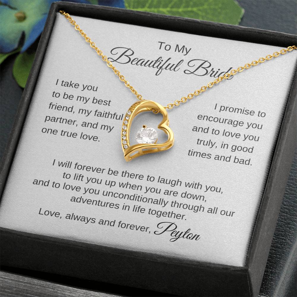 To My Beautiful Bride Necklace Gift To Bride From Groom Wedding Gift - Heart Necklace - MKTCustomDesigns