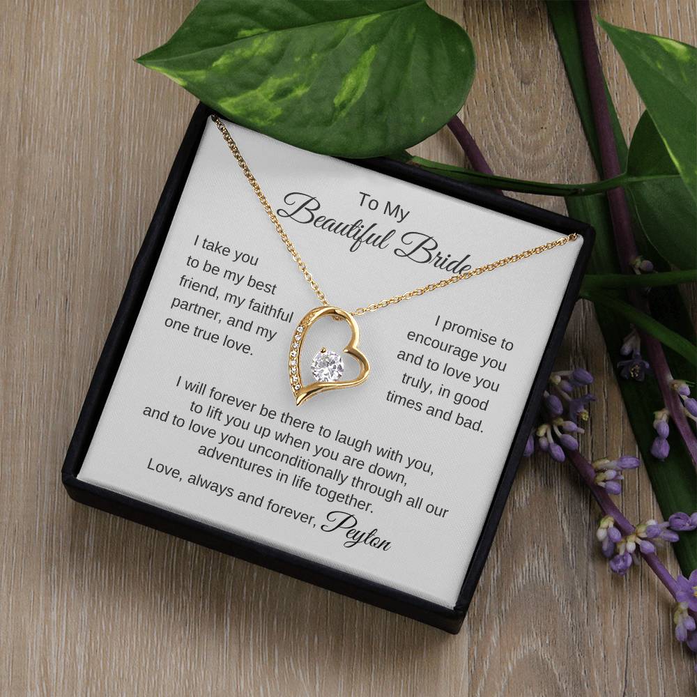 To My Beautiful Bride Necklace Gift To Bride From Groom Wedding Gift - Heart Necklace - MKTCustomDesigns