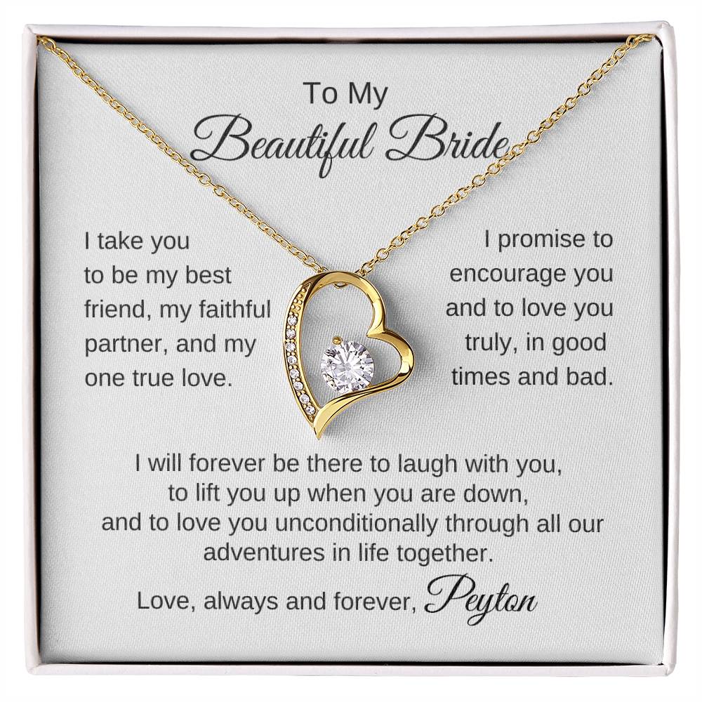 To My Beautiful Bride Necklace Gift To Bride From Groom Wedding Gift - Heart Necklace - MKTCustomDesigns