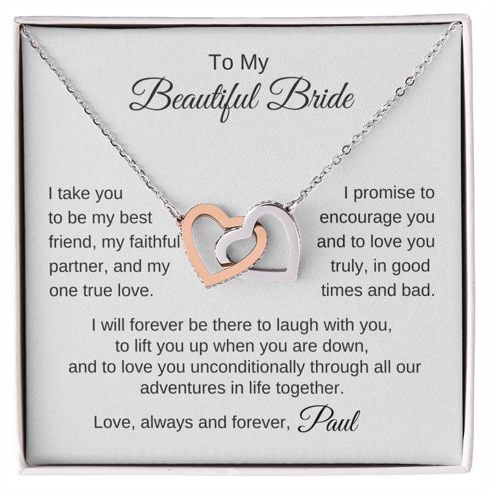 To My Beautiful Bride Gift To Bride From Groom Wedding Gift Interlocking Hearts Necklace