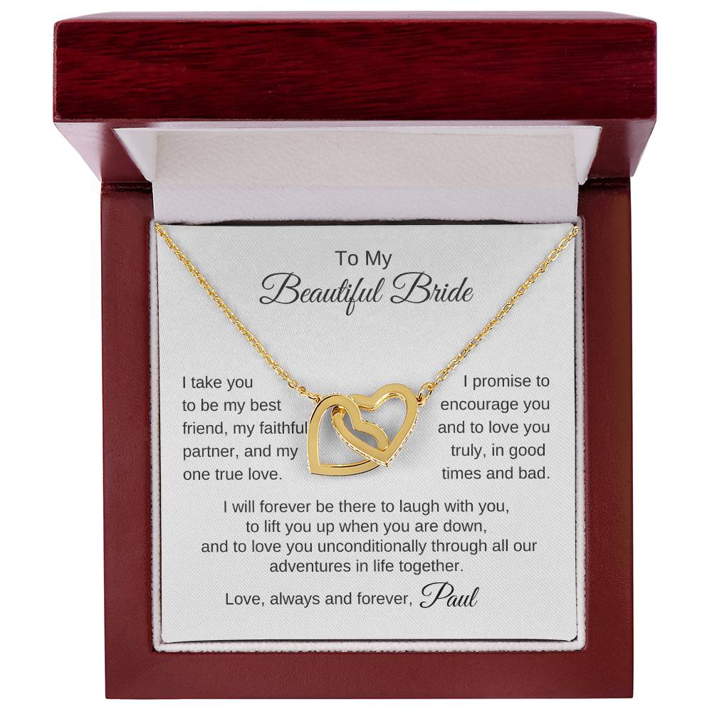 To My Beautiful Bride Gift To Bride From Groom Wedding Gift Interlocking Hearts Necklace