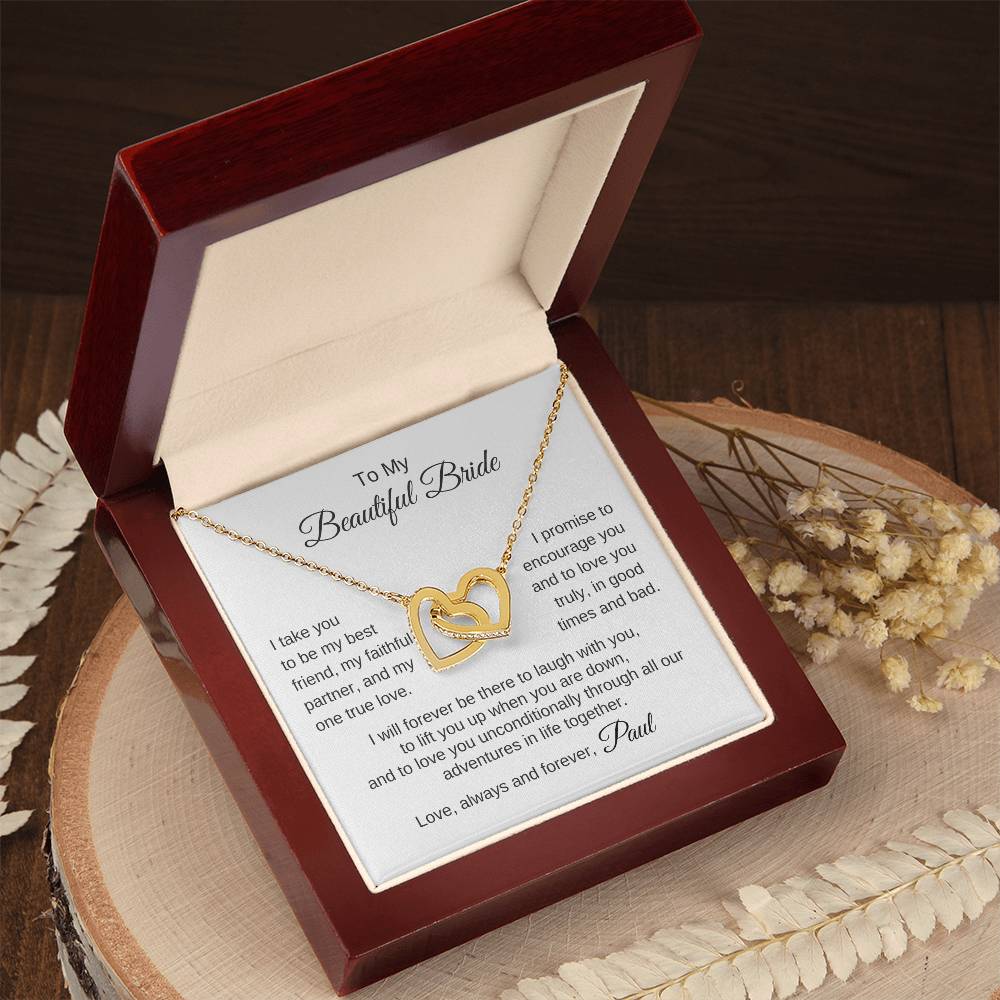 To My Beautiful Bride Gift To Bride From Groom Wedding Gift Interlocking Hearts Necklace