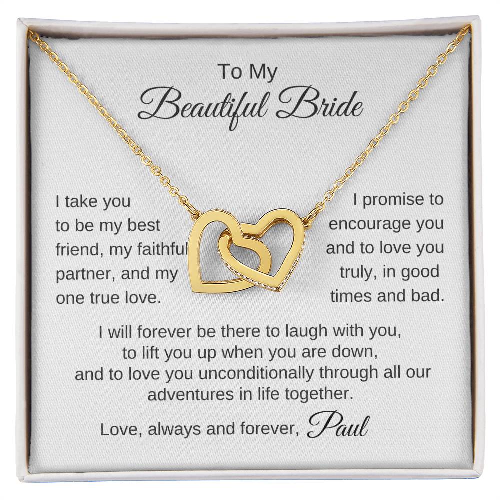 To My Beautiful Bride Gift To Bride From Groom Wedding Gift Interlocking Hearts Necklace