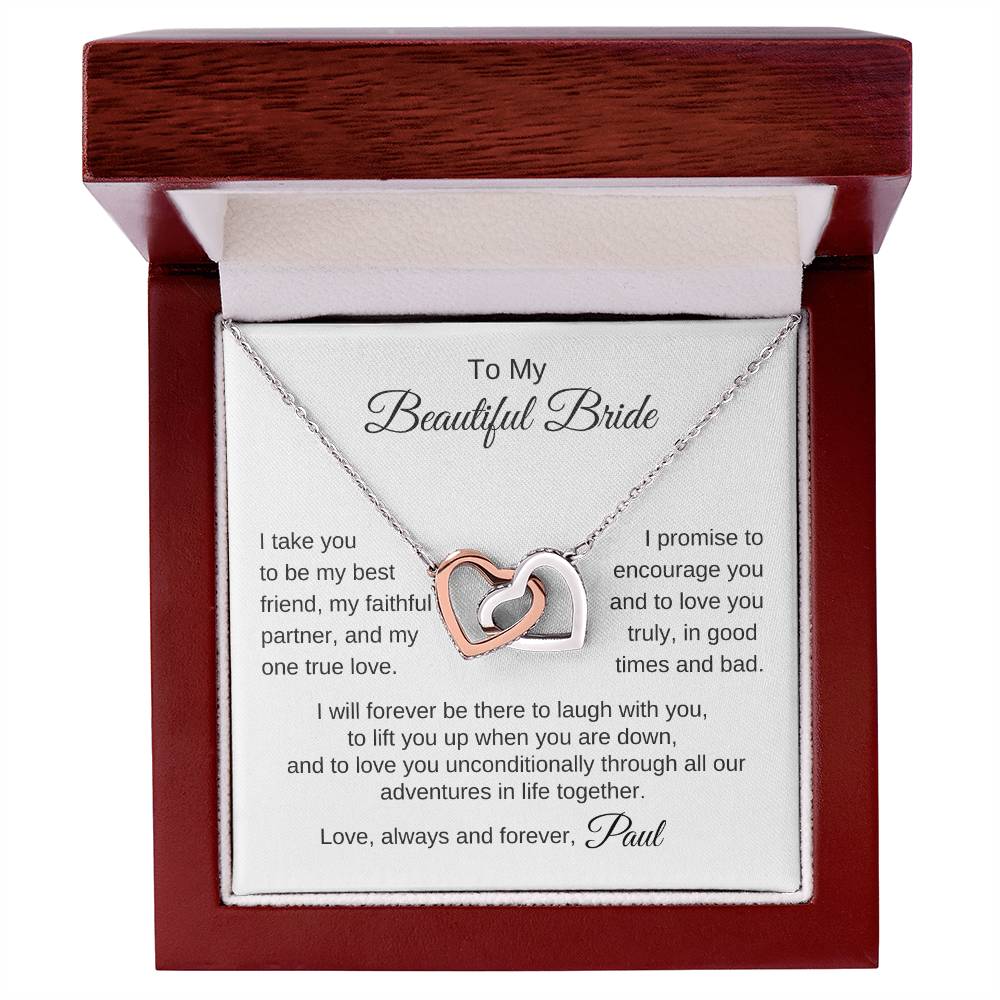 To My Beautiful Bride Gift To Bride From Groom Wedding Gift Interlocking Hearts Necklace