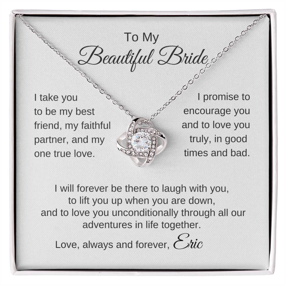 To My Beautiful Bride Gift To Bride From Groom Wedding Gift Gold Love Knot Necklace