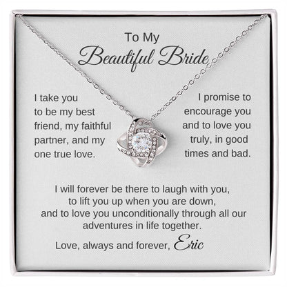 To My Beautiful Bride Gift To Bride From Groom Wedding Gift Gold Love Knot Necklace