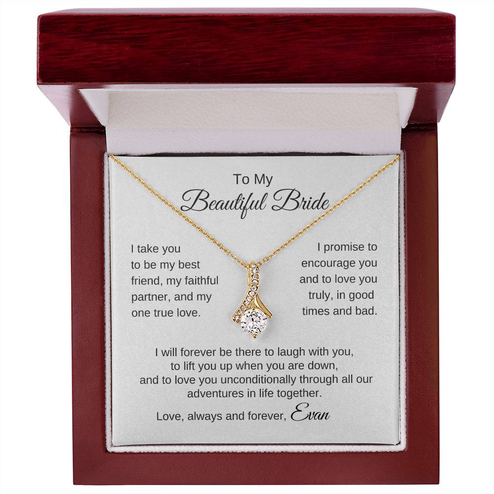 To My Beautiful Bride Gift To Bride From Groom Wedding Gift Ribbon Necklace